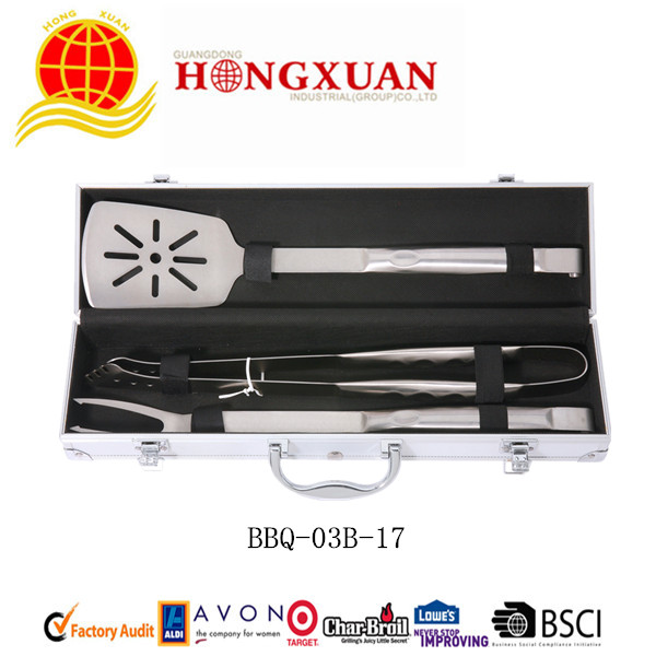 (BBQ-03B-17) 3 PCS ST/ST BBQ TOOL SETS