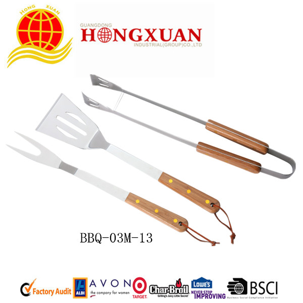 (BBQ-3M-13)  3PCS BBQ TOOLS(Wooden handle)