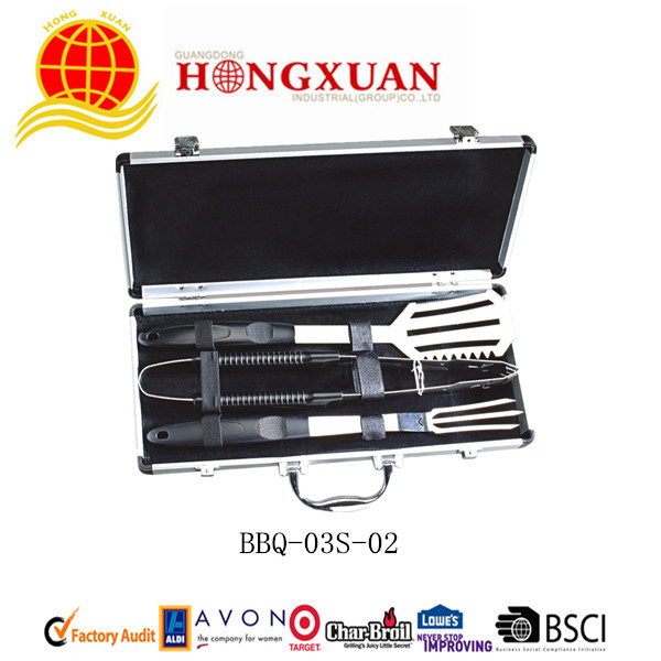 (BBQ-03S-02) 3PCS PLASTIC HANDLE BBQ TOOLS