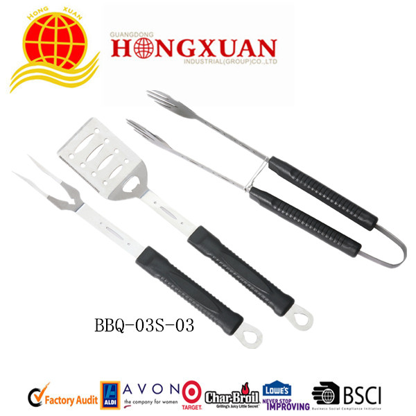 (BBQ-03S-03)3PCS PLASTIC HANDLE BBQ TOOLS