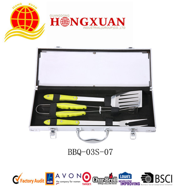 (BBQ-03S-07) 3PCS PLASTIC HANDLE BBQ TOOLS