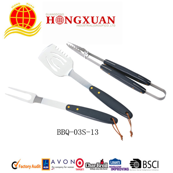 (BBQ-03S-13)3PCS PLASTIC HANDLE BBQ TOOLS