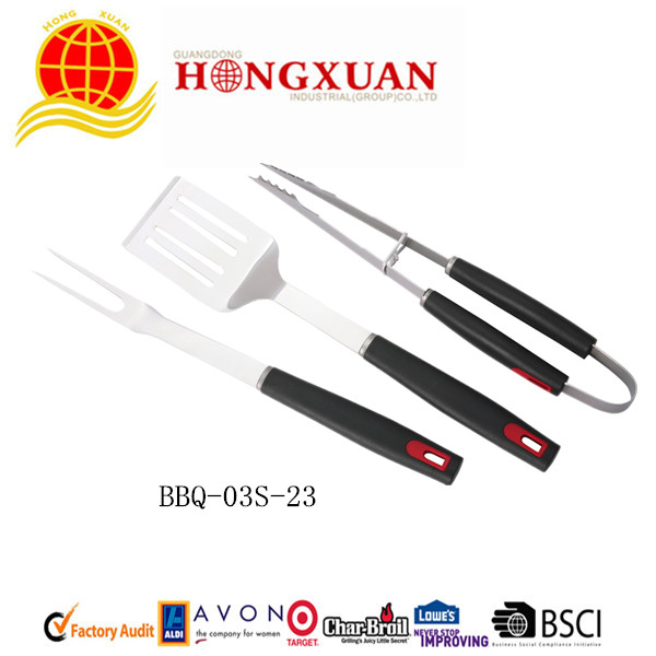 (BBQ-03S-23) 3PCS PLASTIC HANDLE BBQ TOOLS