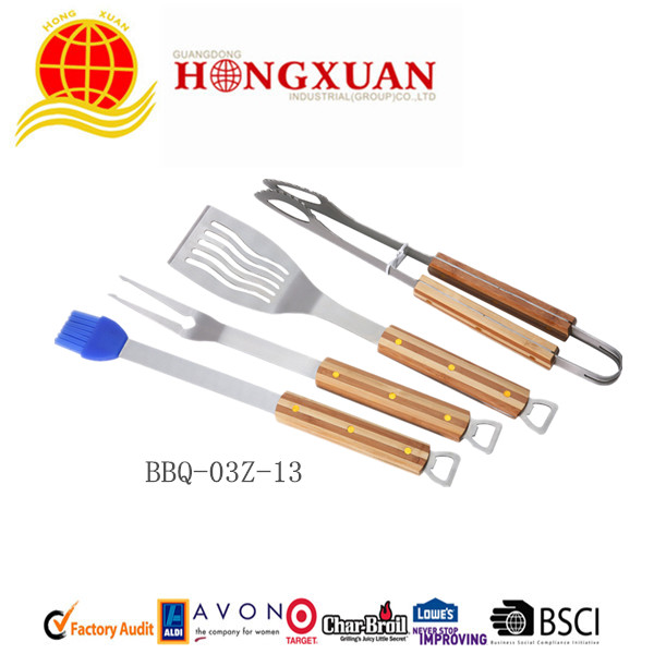 (BBQ-03Z-13) 4PCS WOODEN HANDLE BBQ TOOLS